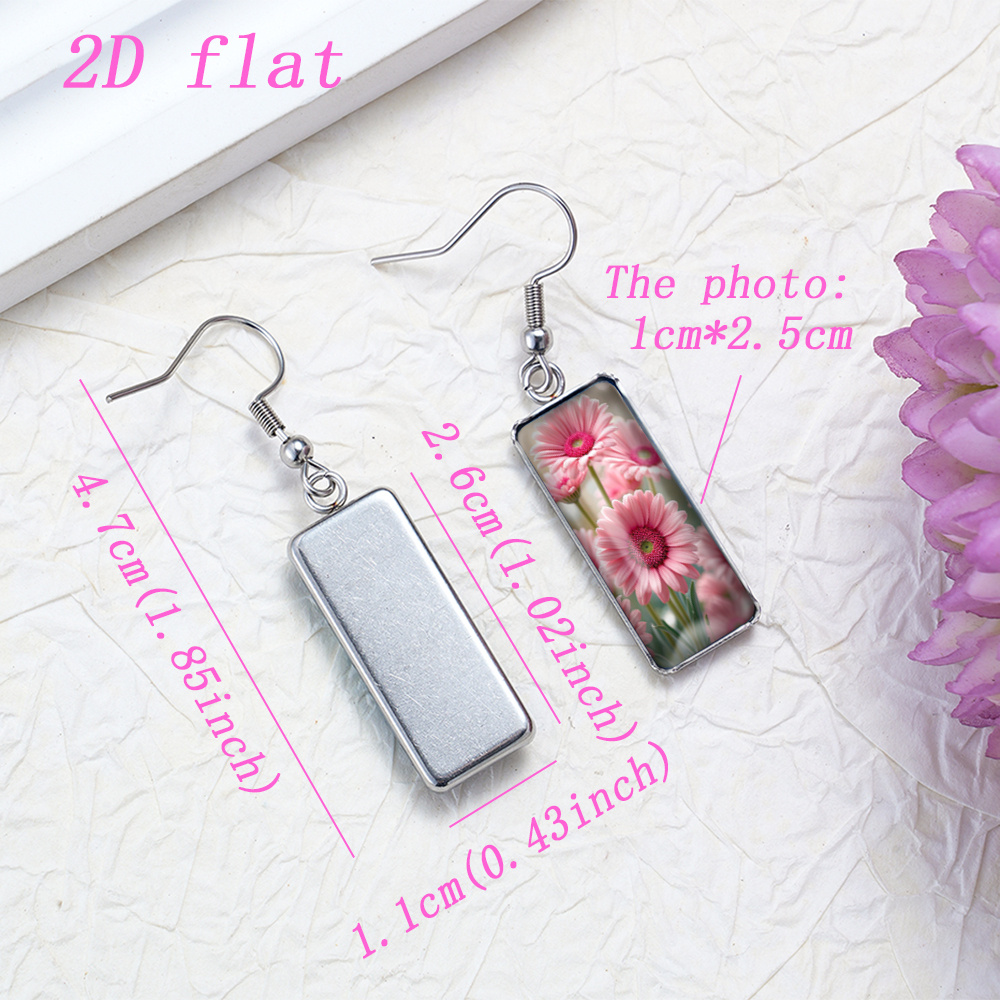 Women's Pink Gerbera Pattern Glass Rectangle Earrings, Hypoallergenic